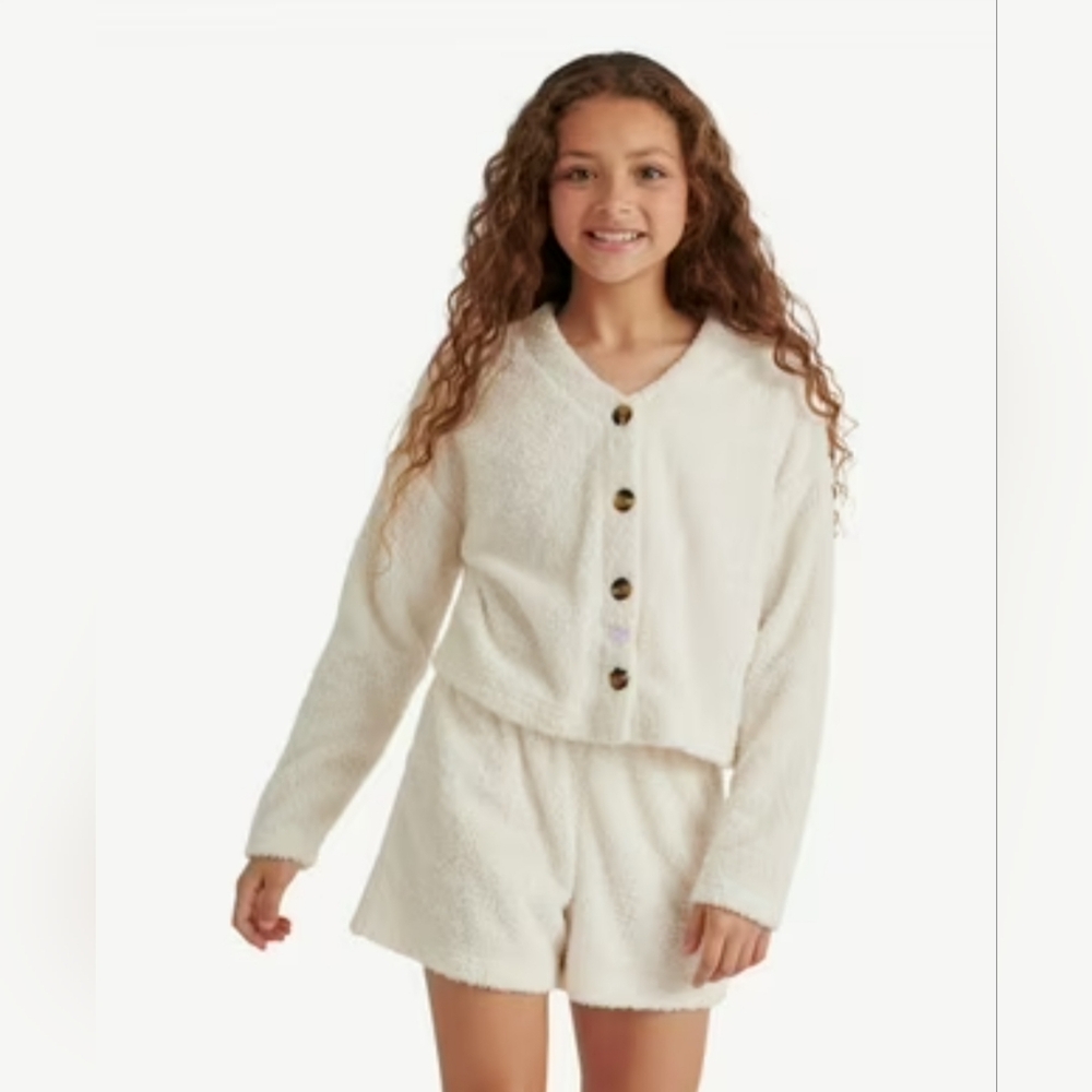 🆕Justice Girls 2pc Long Sleeve Cardigan Sleep Top & Shorts Sz 10